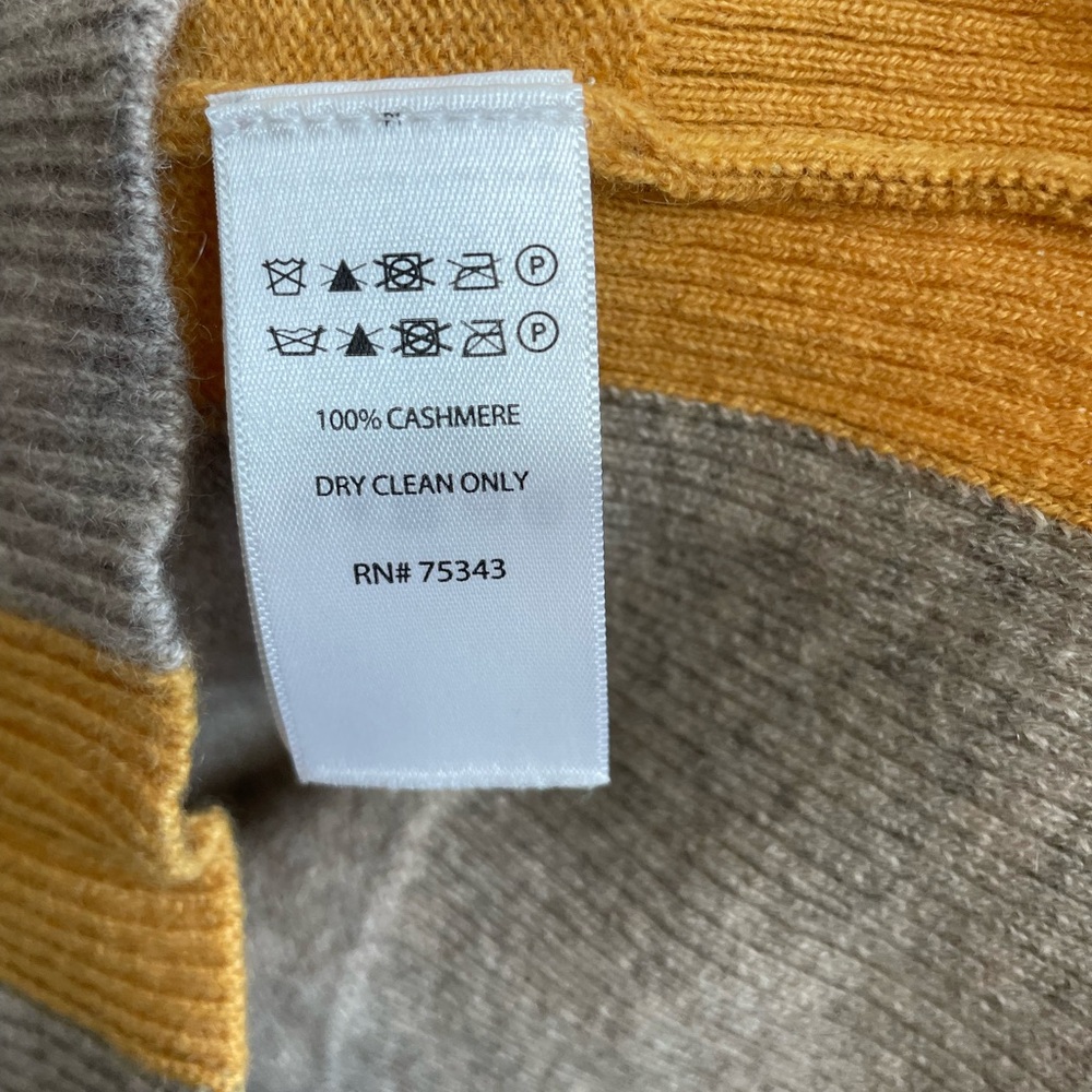 100% Cashmere Christian Siriano Beige Mustard Crewneck Sweater Colorblock - Picture 9 of 10